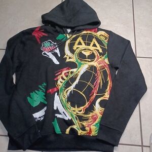 Black Graphic Hoodie with Bear Design